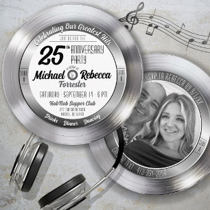Retro Silver Record Photo 25th Anniversary Party Invitation