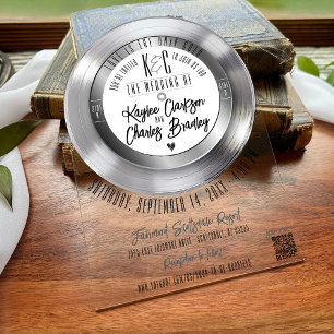 Retro Silver Vinyl Record Music Theme Wedding Arch Acrylic Invitations