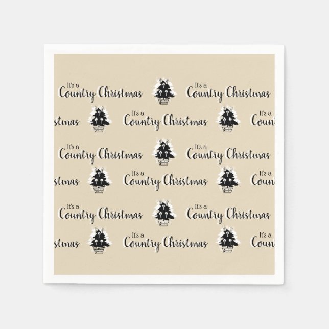 Retro Simple Beige Country Christmas Tree Pattern Napkin (Front)