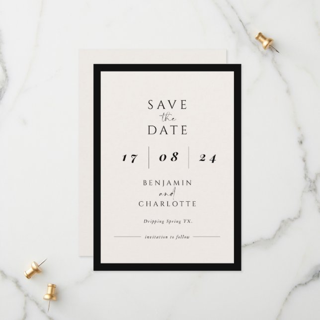 Retro Simple Black& White Wedding save the date (Front/Back In Situ)