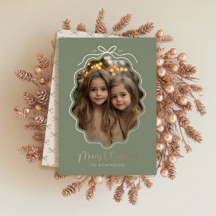 Retro Simple Bow Photo Foil Holiday Card