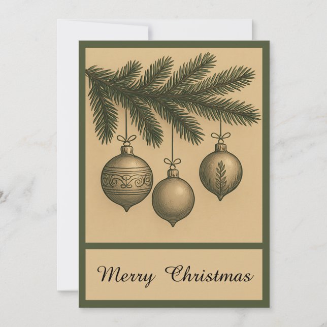 Retro Simple Trendy Christmas Ball  Rustic  Holiday Card (Front)