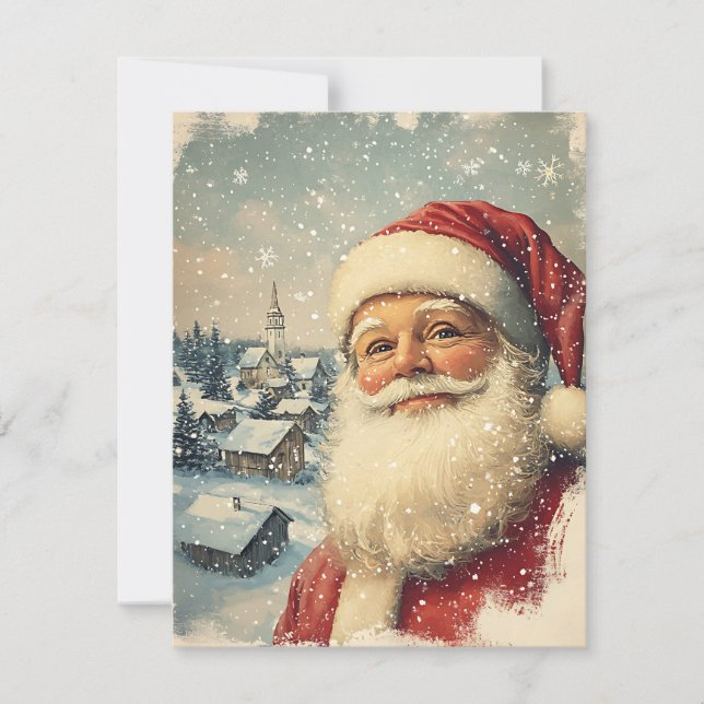 Retro Simple Vintage Christmas Santa Claus Holiday Card (Front)