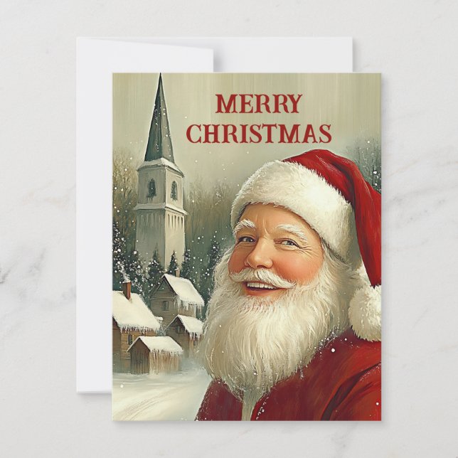 Retro Simple Vintage Christmas Santa Claus Holiday Card (Front)