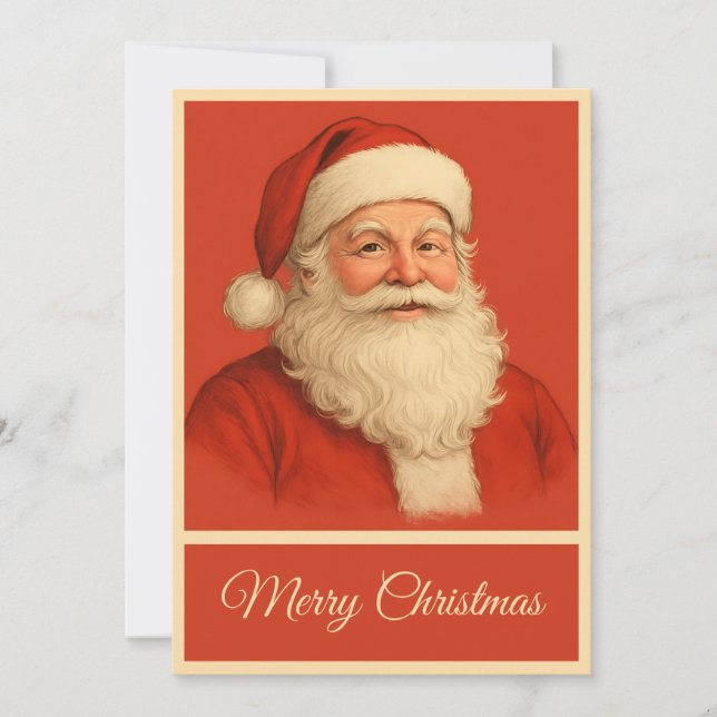 Retro Simple Vintage Christmas Santa Claus Holiday Card (Front)
