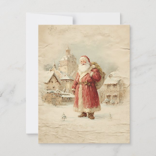 Retro Simple Vintage Christmas Santa Claus Holiday Card (Front)