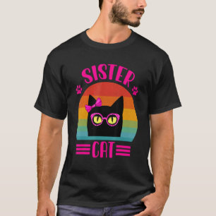 Retro Sister Cat With Pink Leopard Glasses Cat  1 T-Shirt