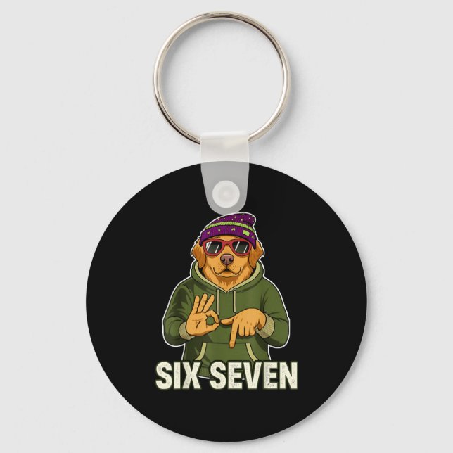Retro Six Seven Golden Retriever Graphic Gift Men  Key Ring (Front)
