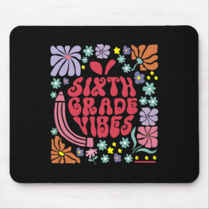 Retro Sixth Grade Vibes Teacher Floral Apple Back Mouse Mat