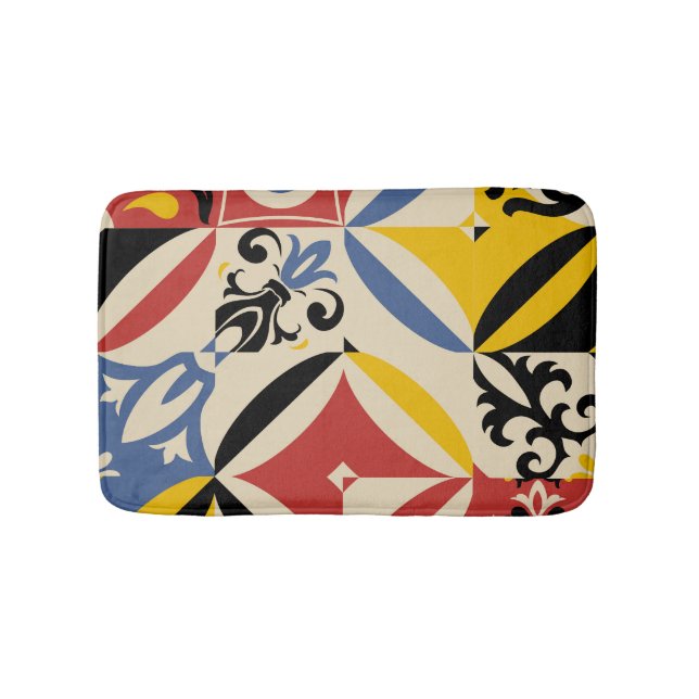 Retro Sixties Azulejos Geometric Pattern Bath Mat (Front)