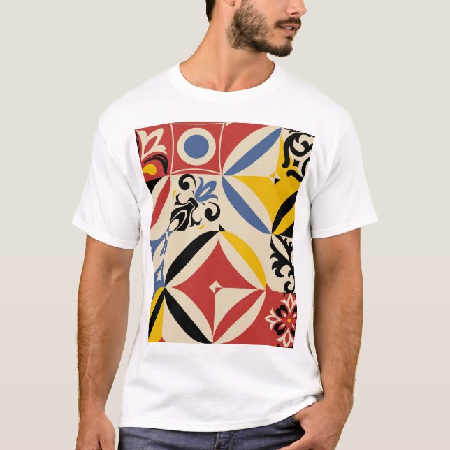 Retro Sixties Azulejos Geometric Pattern T-Shirt (Front)