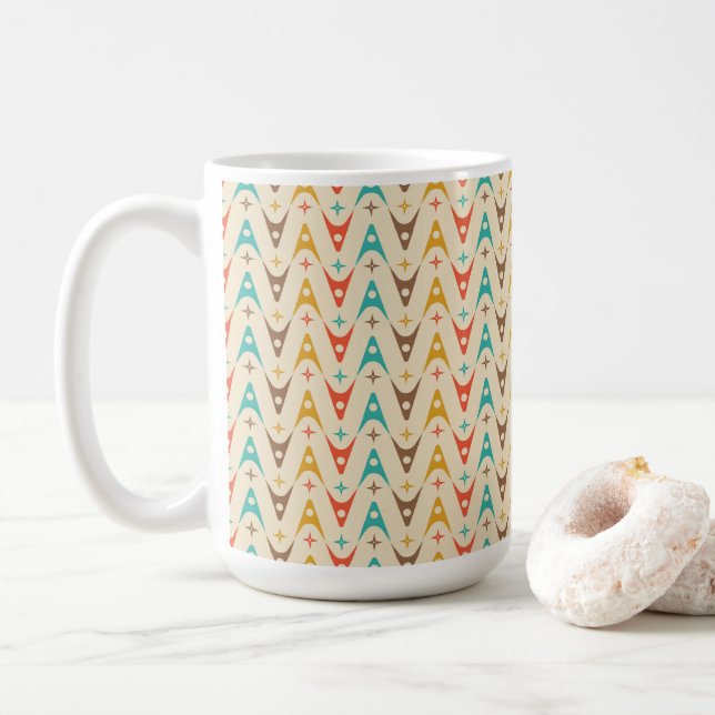Retro sixties design pattern colourful cafe mug (With Donut)
