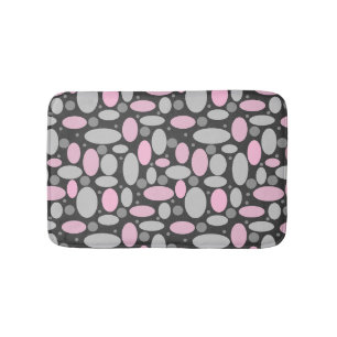 retro, sixties, polka dots, grey and pink bath mat
