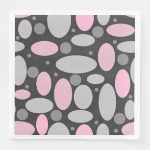 retro, sixties, polka dots, grey and pink napkin