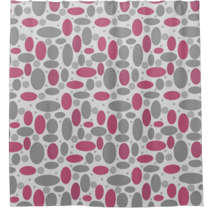 retro, sixties, polka dots, grey and pink shower curtain