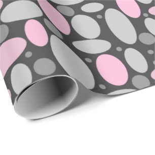 retro, sixties, polka dots, grey and pink wrapping paper