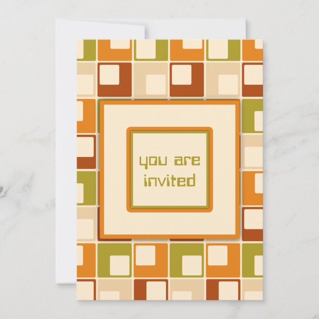 Retro Sixties Squares Pattern Personalised Invitation (Front)