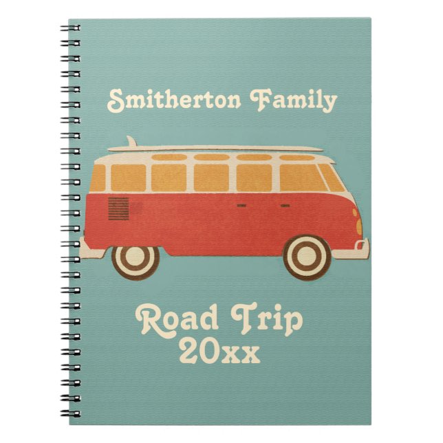Retro Sixties Van Family Road Trip Vacation Notebook (Front)