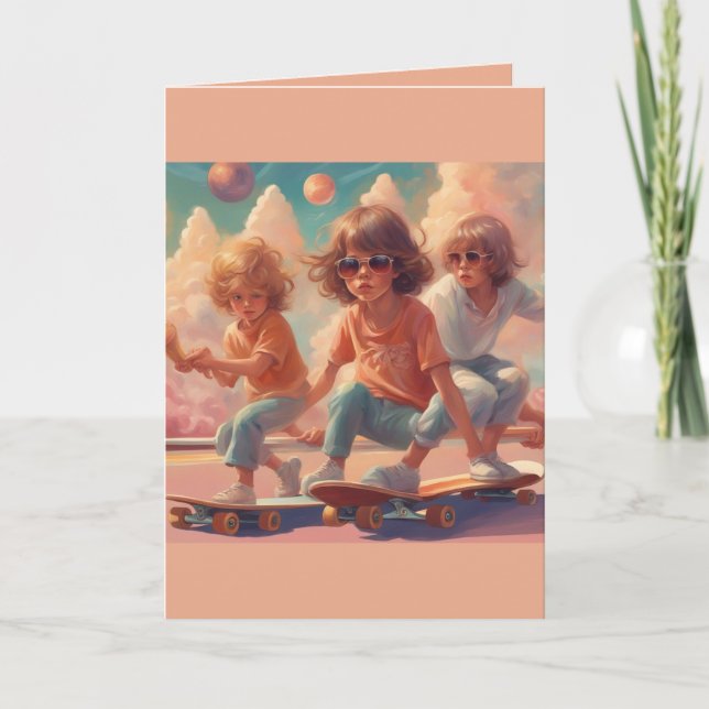 Retro skate board kids Happy Birthday greeting Thank You Card (Front)