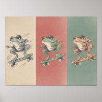 Retro Skate Frog Trio – Vintage Animal Art