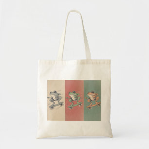 Retro Skate Frog Trio – Vintage Animal Art Tote Bag