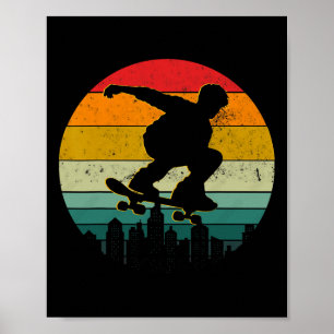 Retro Skate Longboarding Performing Tricks Skating Poster
