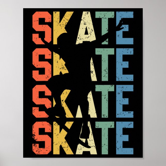 Retro Skate Skateboarding Performing Tricks Funny  Poster (Front)
