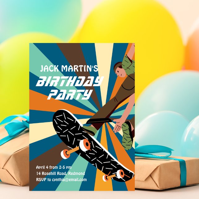 Retro Skateboard Birthday Invitation (Creator Uploaded)