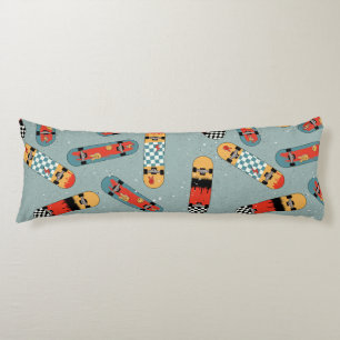 Retro Skateboard Blue Cool Pattern Body Cushion