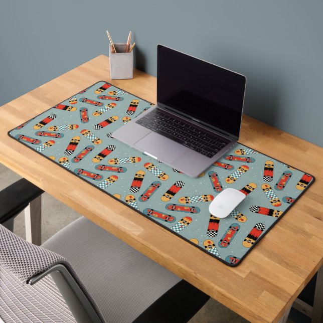 Retro Skateboard Blue Cool Seamless Pattern Desk Mat (Office 2)