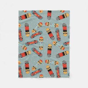 Retro Skateboard Blue Cool Seamless Pattern Fleece Blanket