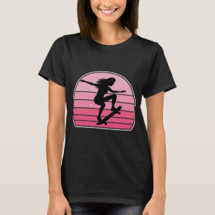 Retro Skateboard Girl Women Sunset for Skaters T-Shirt