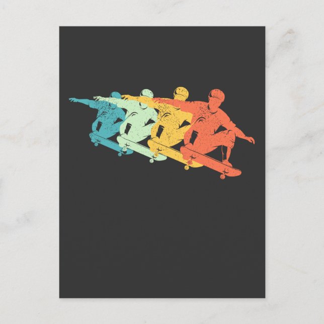 Retro Skateboard Jump Colourful Skating Silhouette Postcard (Front)