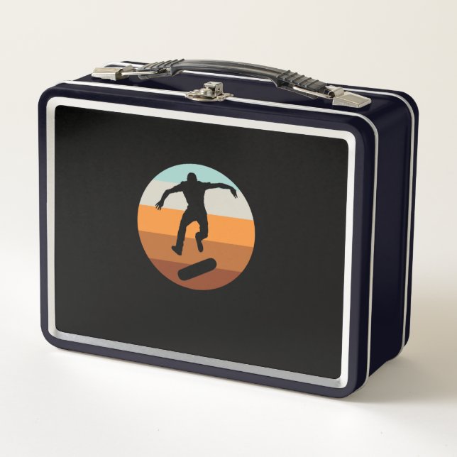 Retro Skateboarder Skateboarding Skateboard Skater Metal Lunch Box (Front)