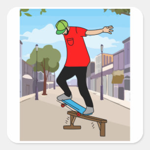 Retro Skateboarder Square Sticker