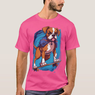 Retro Skateboarding Boxer Dog Skateboard T-Shirt