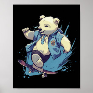 Retro Skateboarding Polar Bear Skateboard 1 Poster