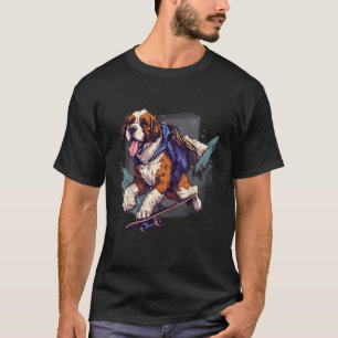 Retro Skateboarding Saint Bernard Dog Skateboard   T-Shirt