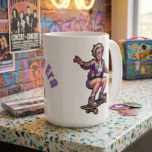 Retro Skater Mum Era Custom Name Large 15oz Coffee Mug