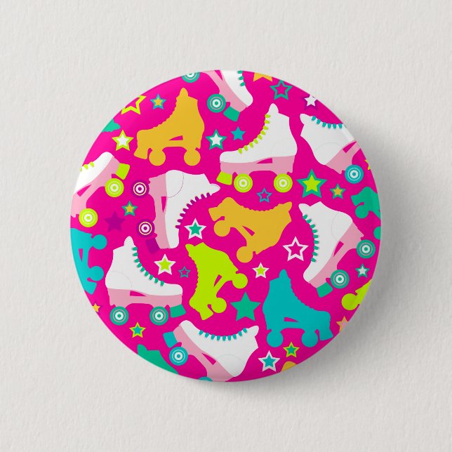 Retro Skates Hot Pink Button Pin (Front)