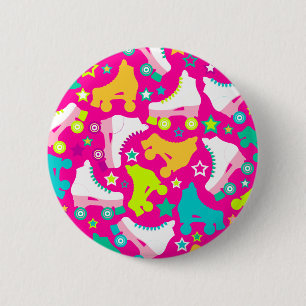 Retro Skates Hot Pink Button Pin