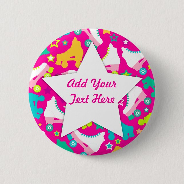 Retro Skates Hot Pink Custom Pin Button (Front)