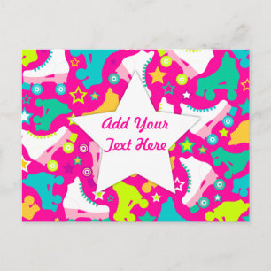 Retro Skates Hot Pink Custom Postcard