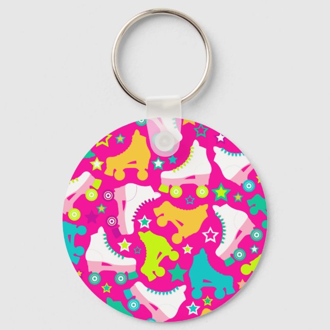 Retro Skates Hot Pink Key Ring (Front)