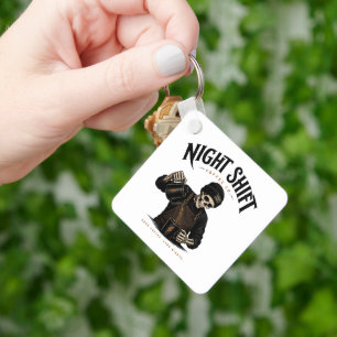 Retro Skeleton Barista Night Shift Coffee Co Key Ring