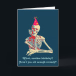 Retro skeleton Birthday Card<br><div class="desc">Happy smiling skeleton with his bony hand resting on his chin,  done in retro colours. Birthday card with a message inside.</div>