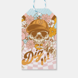 Retro Skeleton Botanical Florals Birthday Party Gift Tags