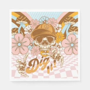 Retro Skeleton Botanical Florals  Party Napkin