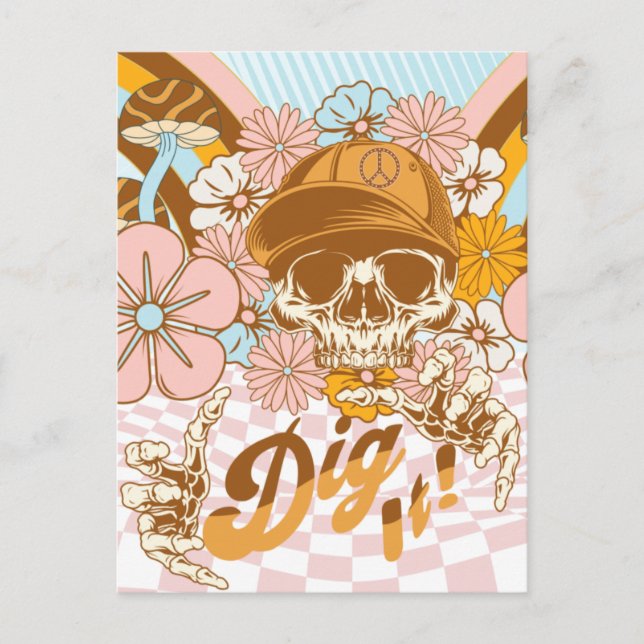 Retro Skeleton Botanical Florals  Postcard (Front)