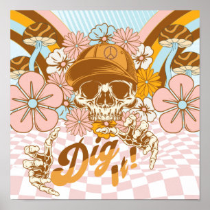 Retro Skeleton Botanical Florals Poster